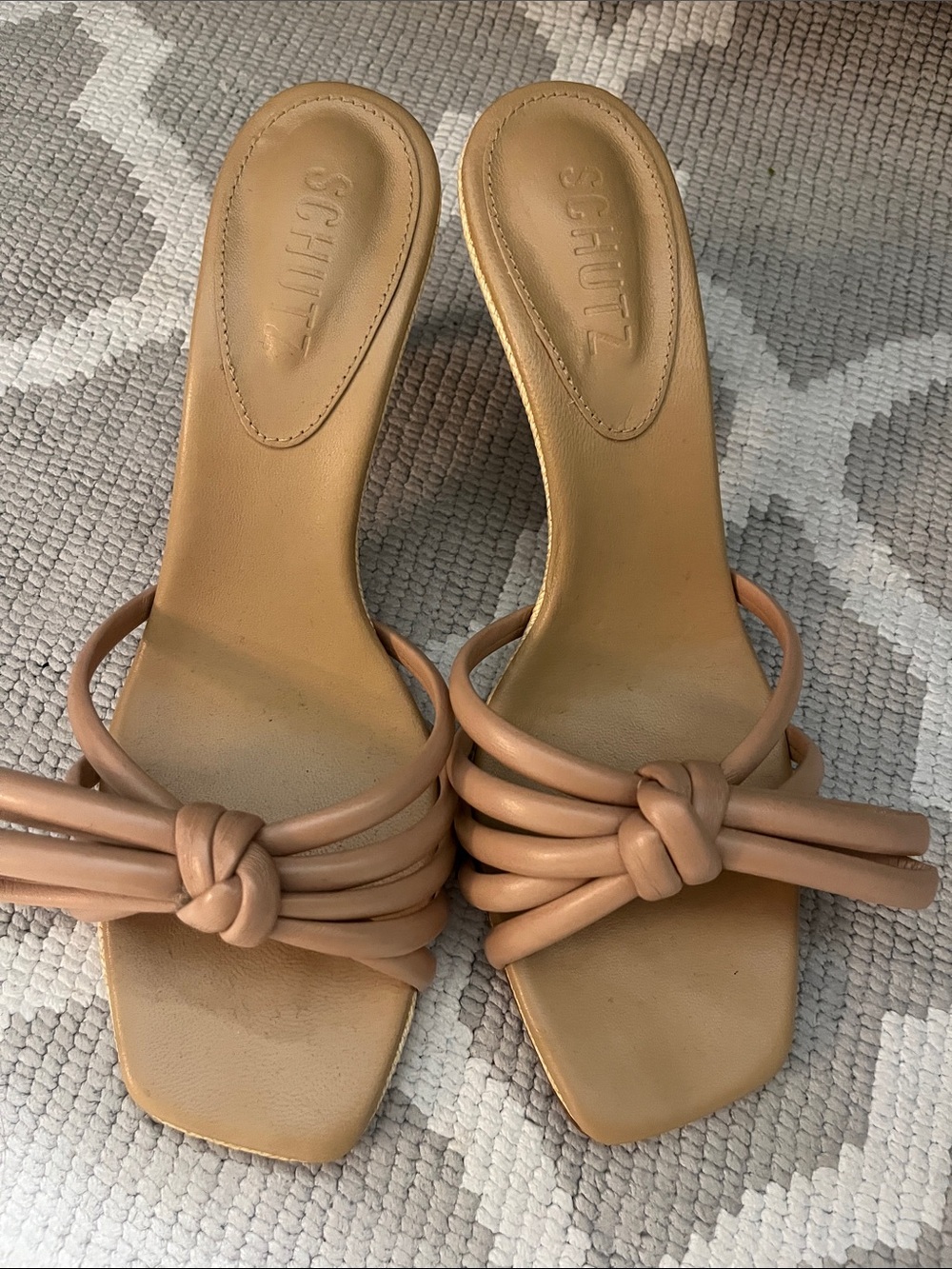 SCHUTZ Knotted Strap Tan Slide Mules